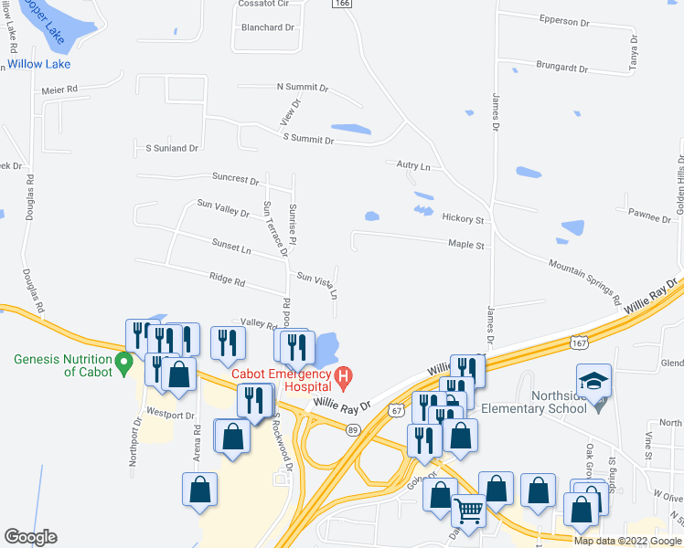 map of restaurants, bars, coffee shops, grocery stores, and more near 14 Sunbeam Circle in Cabot