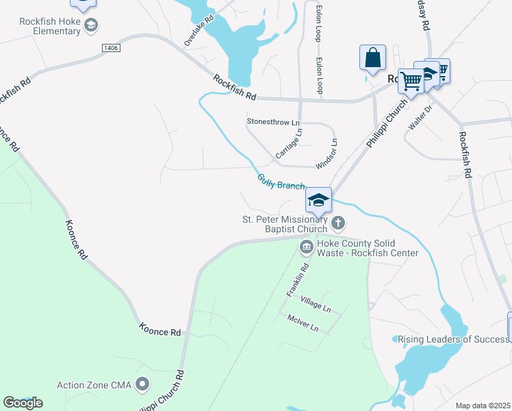 map of restaurants, bars, coffee shops, grocery stores, and more near 118 Zane Drive in Raeford