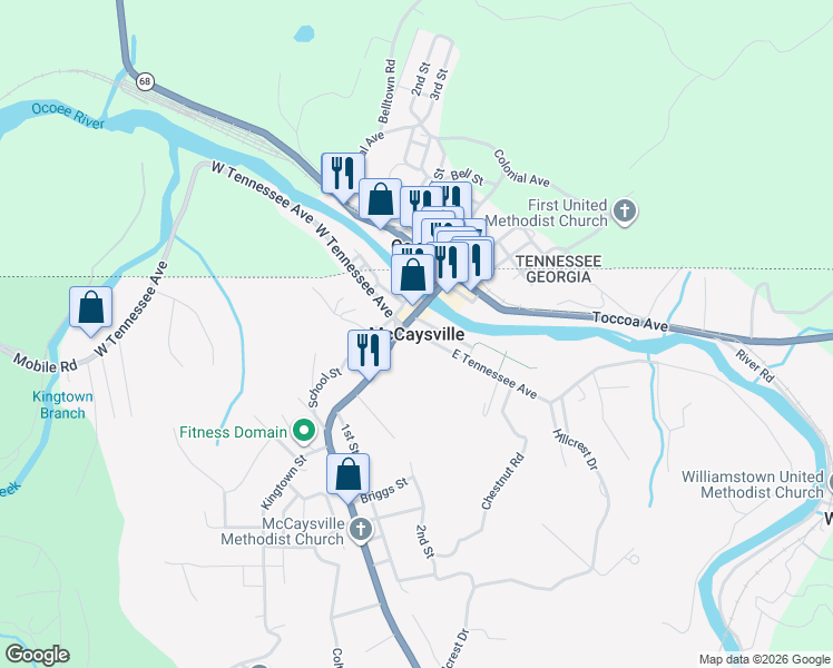 map of restaurants, bars, coffee shops, grocery stores, and more near in McCaysville