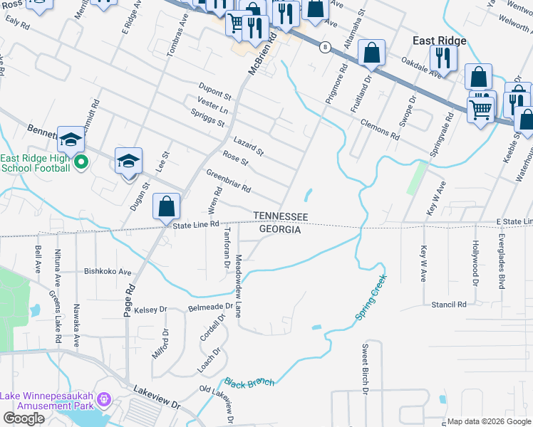map of restaurants, bars, coffee shops, grocery stores, and more near 2011 Prigmore Road in Chattanooga