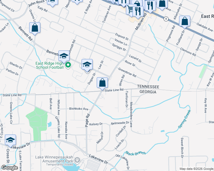 map of restaurants, bars, coffee shops, grocery stores, and more near 2111 Mcbrien Road in Chattanooga