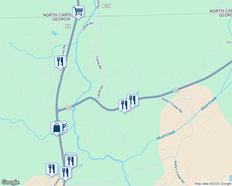 map of restaurants, bars, coffee shops, grocery stores, and more near Bold Springs Lane in Dillard