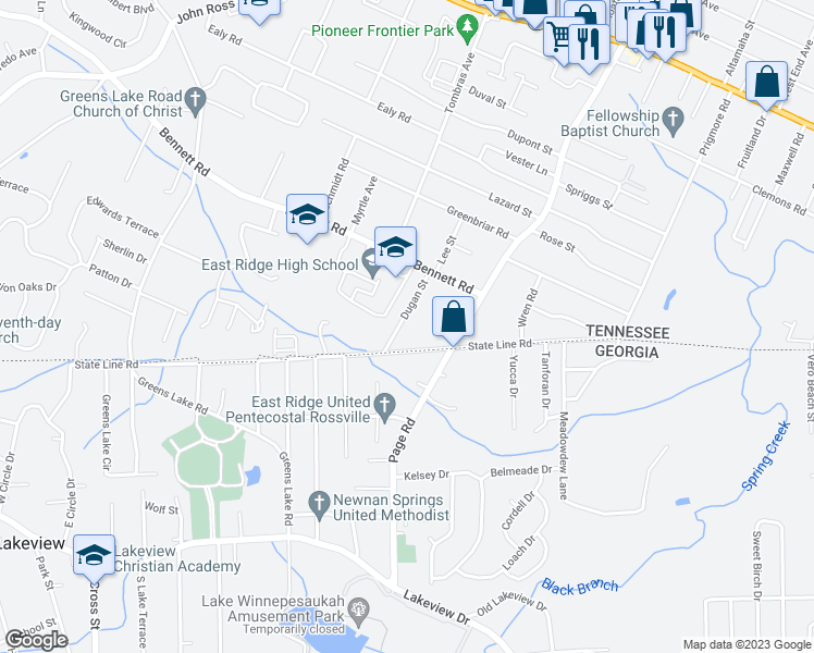 map of restaurants, bars, coffee shops, grocery stores, and more near 2162 Dugan Street in Chattanooga