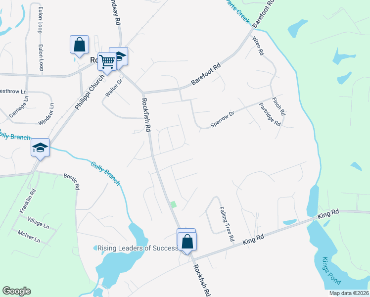 map of restaurants, bars, coffee shops, grocery stores, and more near 227 Sandy Bottom Lane in Raeford