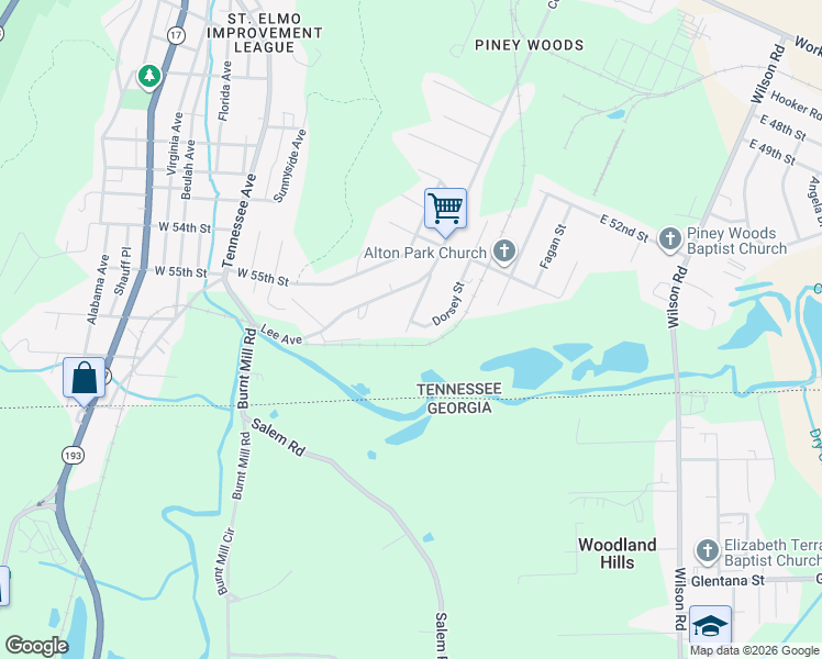 map of restaurants, bars, coffee shops, grocery stores, and more near 5509 Central Avenue in Chattanooga