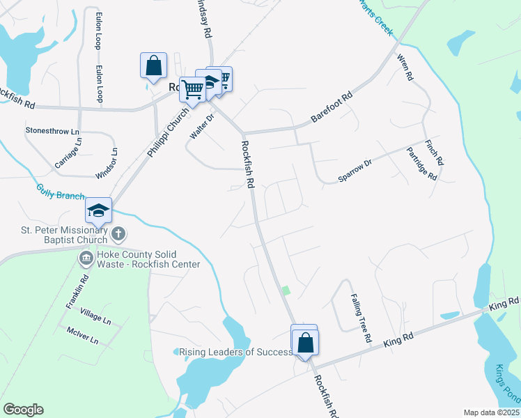 map of restaurants, bars, coffee shops, grocery stores, and more near 105 Scaley Bark Drive in Raeford