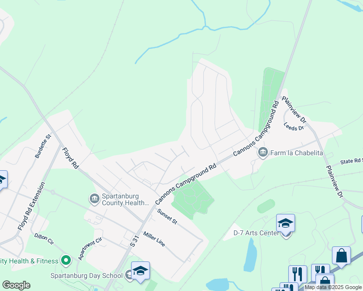 map of restaurants, bars, coffee shops, grocery stores, and more near 799 North Summit Crest Court in Spartanburg