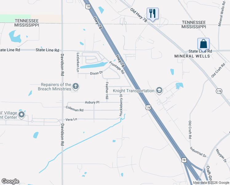 map of restaurants, bars, coffee shops, grocery stores, and more near 6341 Nesting Dove in Olive Branch