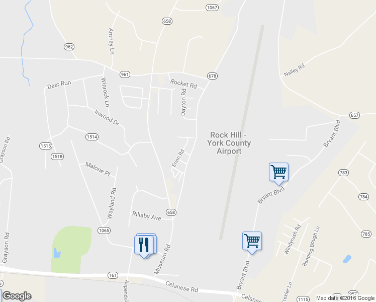 map of restaurants, bars, coffee shops, grocery stores, and more near 4416 Burls Lane in Rock Hill