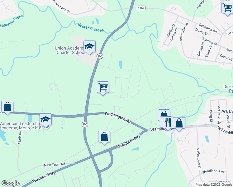 map of restaurants, bars, coffee shops, grocery stores, and more near 2206 Sherwood Forest Lane in Monroe