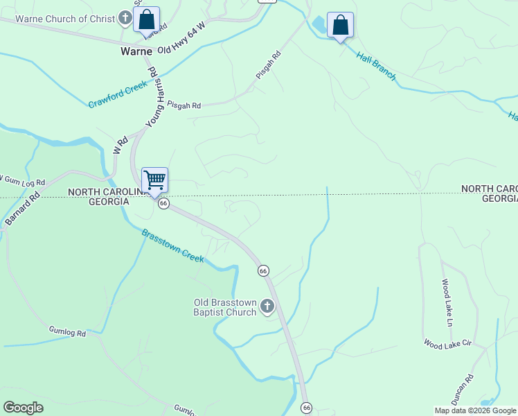 map of restaurants, bars, coffee shops, grocery stores, and more near 2553 Rustic Ridge Trail in Young Harris
