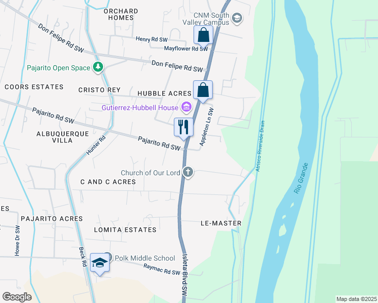 map of restaurants, bars, coffee shops, grocery stores, and more near in South Valley