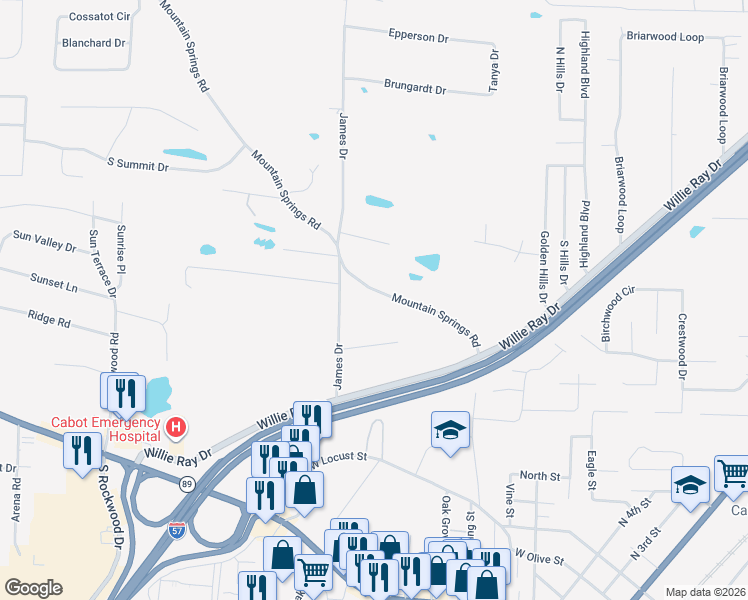 map of restaurants, bars, coffee shops, grocery stores, and more near 13 Amanda Lane in Cabot