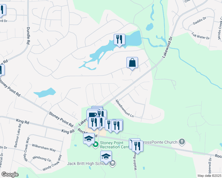 map of restaurants, bars, coffee shops, grocery stores, and more near 5498-5634 Lakewood Drive in Fayetteville