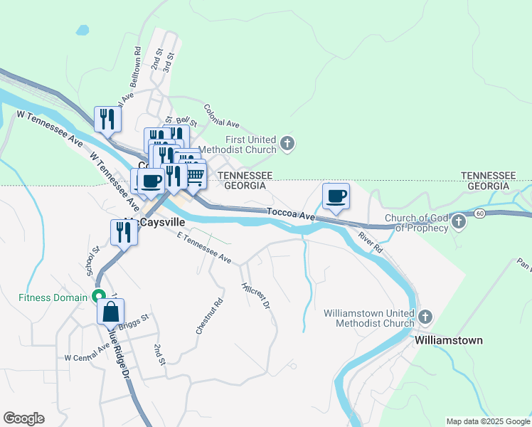 map of restaurants, bars, coffee shops, grocery stores, and more near 332 Toccoa Avenue in McCaysville