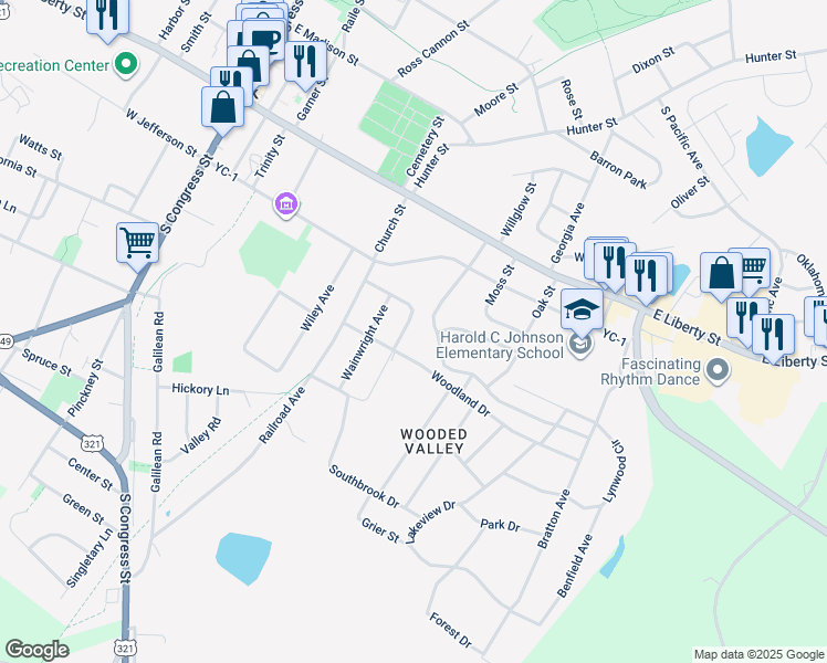 map of restaurants, bars, coffee shops, grocery stores, and more near 87 McCorkle Street in York