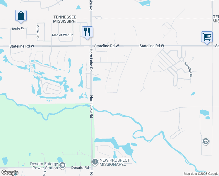 map of restaurants, bars, coffee shops, grocery stores, and more near 3845 Farm Gate Cove in Southaven