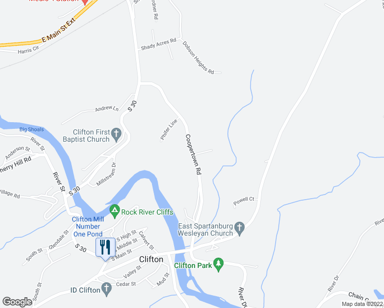map of restaurants, bars, coffee shops, grocery stores, and more near 521 Coopertown Road in Spartanburg