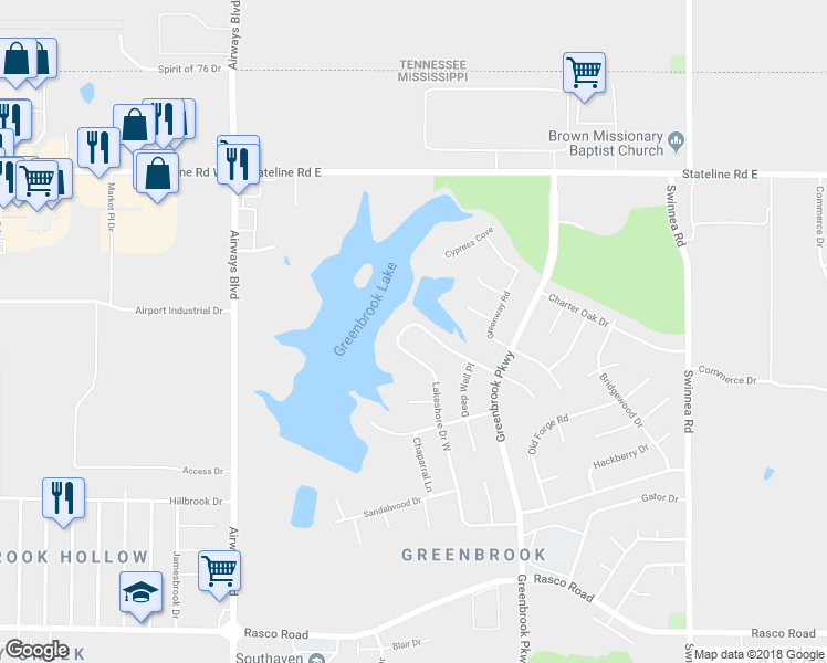 map of restaurants, bars, coffee shops, grocery stores, and more near 371 Lake Shore Drive North in Southaven
