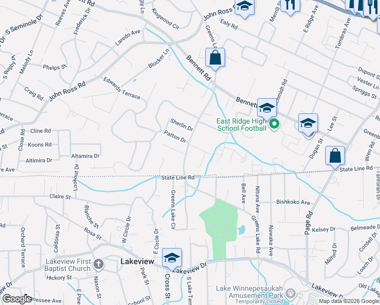 map of restaurants, bars, coffee shops, grocery stores, and more near 1424 Greenslake Road in East Ridge