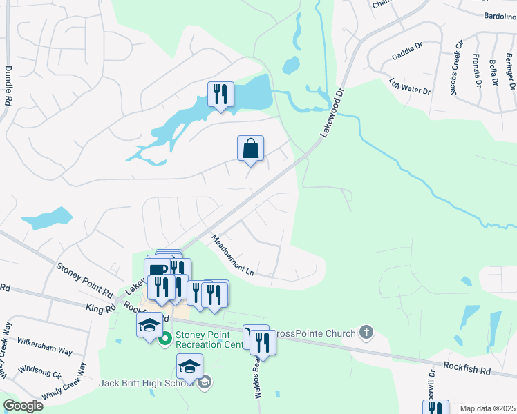 map of restaurants, bars, coffee shops, grocery stores, and more near 3536 Chagford Lane in Fayetteville