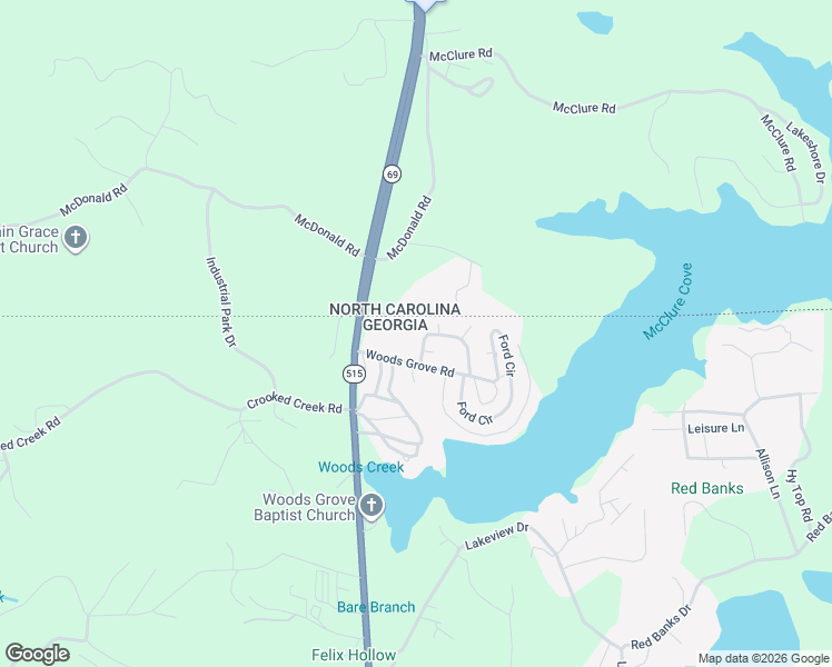 map of restaurants, bars, coffee shops, grocery stores, and more near 2544 Dockery Street in Young Harris
