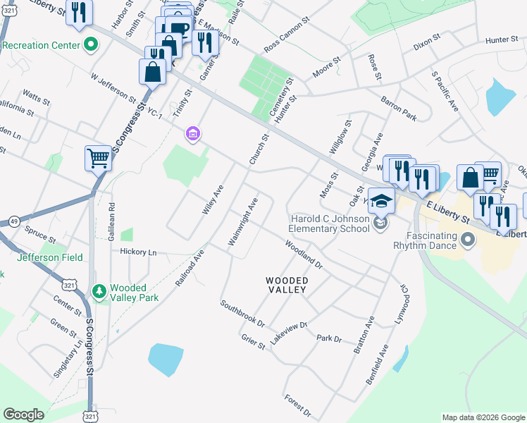 map of restaurants, bars, coffee shops, grocery stores, and more near 50 McCorkle Street in York
