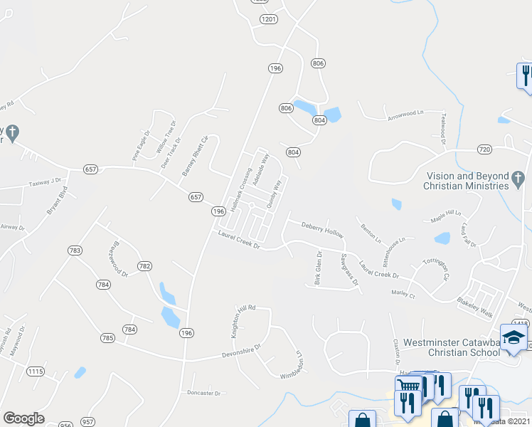 map of restaurants, bars, coffee shops, grocery stores, and more near 348 Quinby Way in Rock Hill