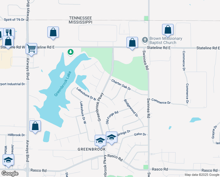 map of restaurants, bars, coffee shops, grocery stores, and more near 8701 Greenview Place in Southaven