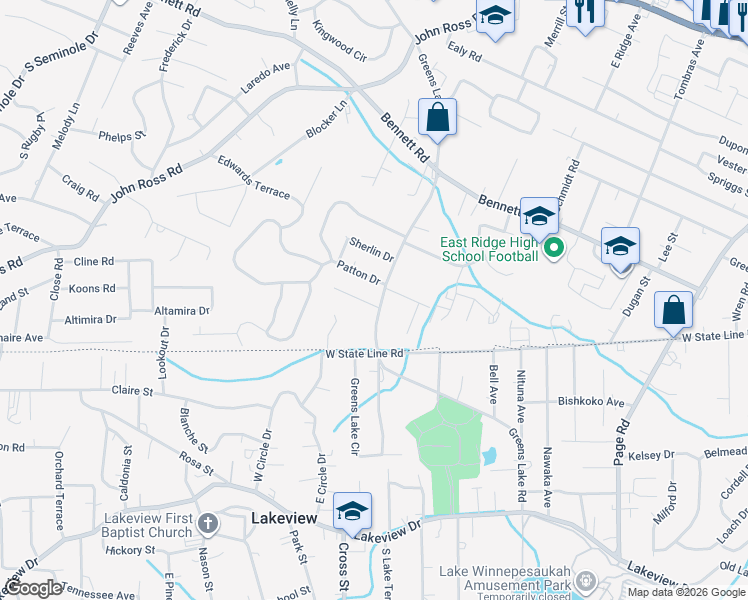 map of restaurants, bars, coffee shops, grocery stores, and more near 4008 Patton Drive in Chattanooga