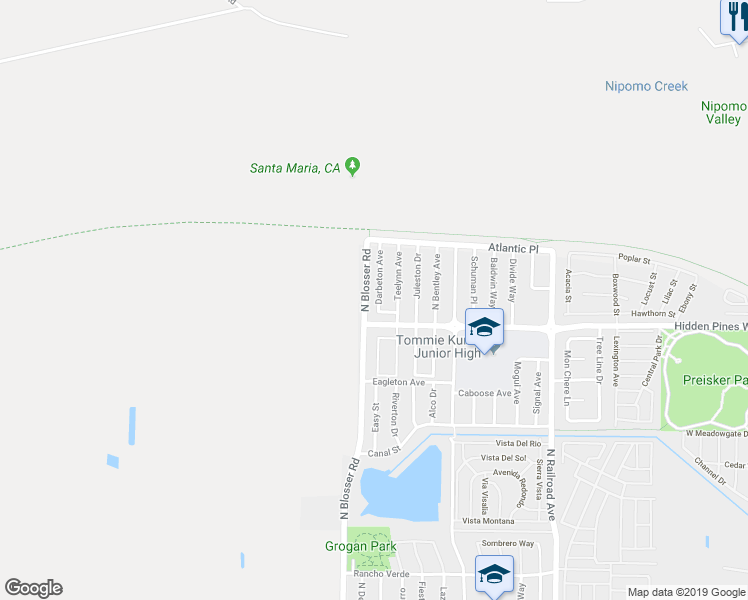 map of restaurants, bars, coffee shops, grocery stores, and more near 2415 Darbeton Avenue in Santa Maria