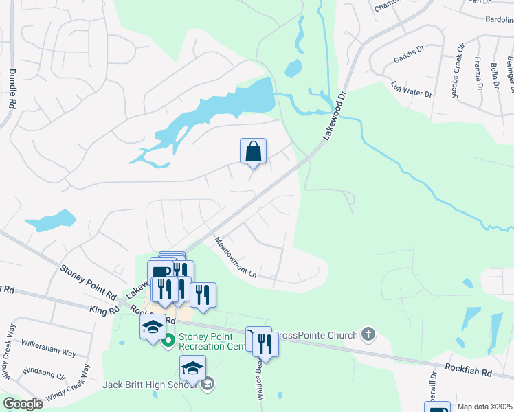 map of restaurants, bars, coffee shops, grocery stores, and more near 3536 Chagford Lane in Fayetteville