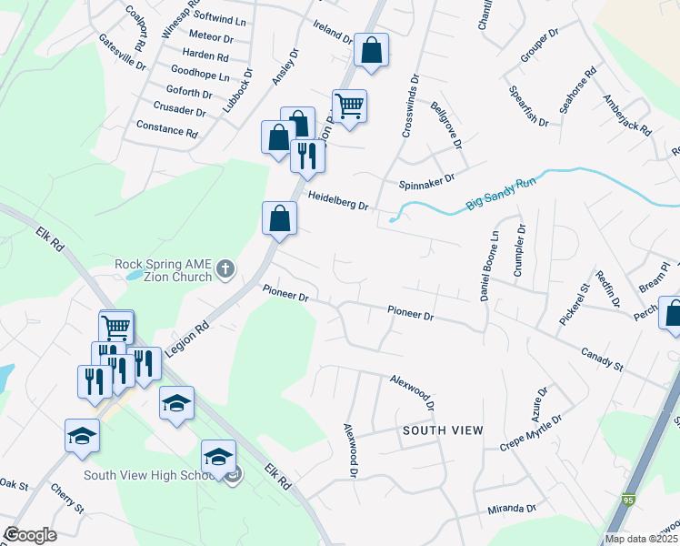 map of restaurants, bars, coffee shops, grocery stores, and more near 552 Mildenhill Road in Hope Mills