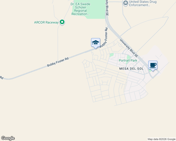 map of restaurants, bars, coffee shops, grocery stores, and more near Sagan Loop Southeast in Albuquerque