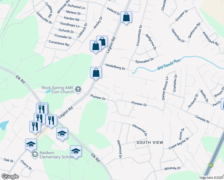 map of restaurants, bars, coffee shops, grocery stores, and more near 555 Mildenhill Road in Hope Mills