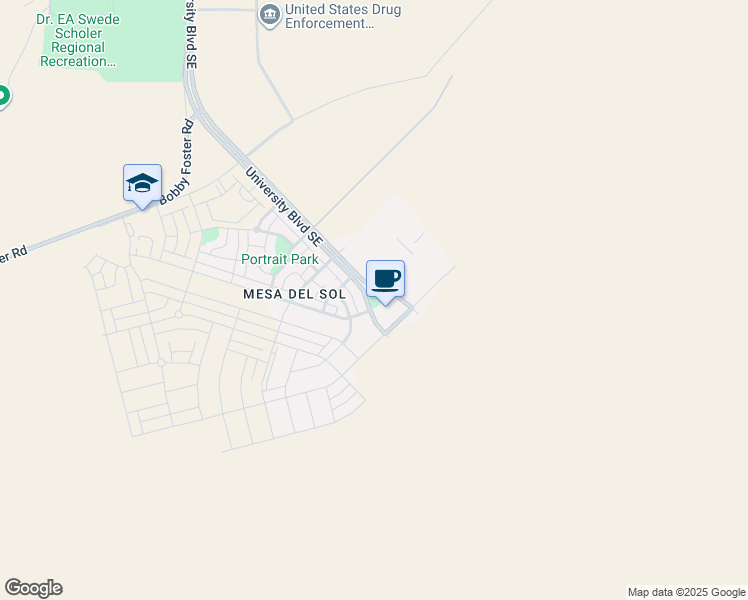 map of restaurants, bars, coffee shops, grocery stores, and more near 5801 University Boulevard Southeast in Albuquerque