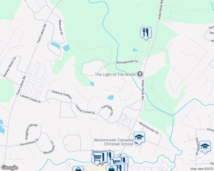 map of restaurants, bars, coffee shops, grocery stores, and more near 916 Maple Hill Lane in Rock Hill