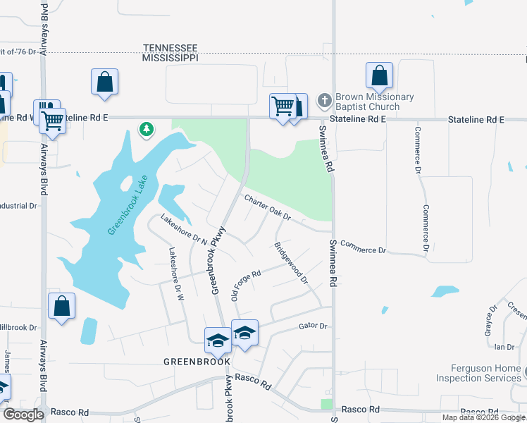 map of restaurants, bars, coffee shops, grocery stores, and more near 8695 Woodbine Drive in Southaven