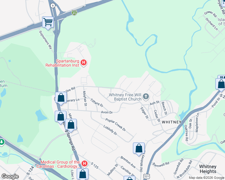 map of restaurants, bars, coffee shops, grocery stores, and more near 972 Iron Ore Road in Spartanburg