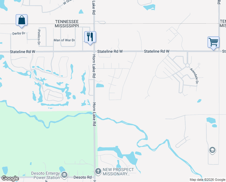 map of restaurants, bars, coffee shops, grocery stores, and more near 8704 Bonfire Drive in Southaven
