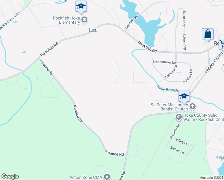 map of restaurants, bars, coffee shops, grocery stores, and more near 126 Early Dawn Dr in Raeford