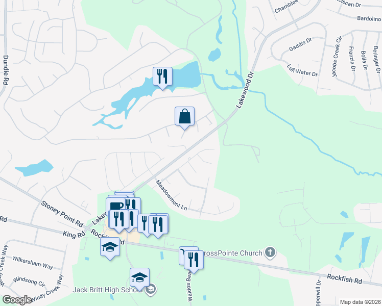 map of restaurants, bars, coffee shops, grocery stores, and more near 3528 Chagford Lane in Fayetteville