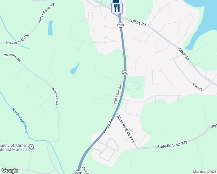 map of restaurants, bars, coffee shops, grocery stores, and more near 184 Half Moon Road in Wellford