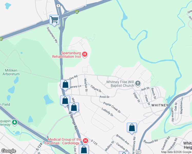 map of restaurants, bars, coffee shops, grocery stores, and more near 986 Iron Ore Road in Spartanburg