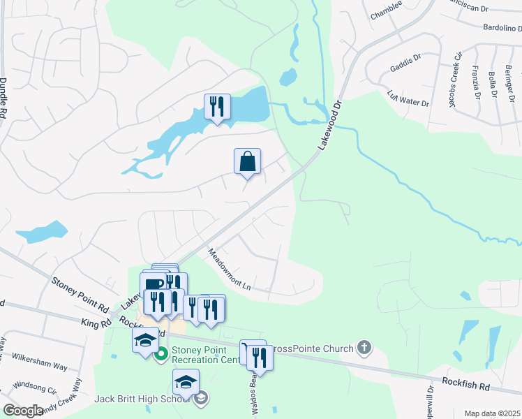 map of restaurants, bars, coffee shops, grocery stores, and more near 3528 Chagford Lane in Fayetteville