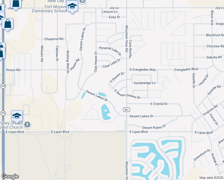 map of restaurants, bars, coffee shops, grocery stores, and more near 1932 East Desert Greens Drive in Bullhead City