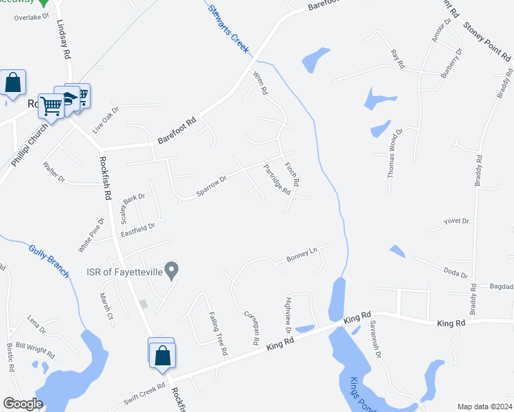 map of restaurants, bars, coffee shops, grocery stores, and more near 122 Pheasant Court in Fayetteville