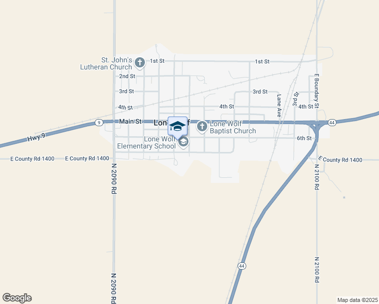 map of restaurants, bars, coffee shops, grocery stores, and more near 1001 7th Street in Lone Wolf