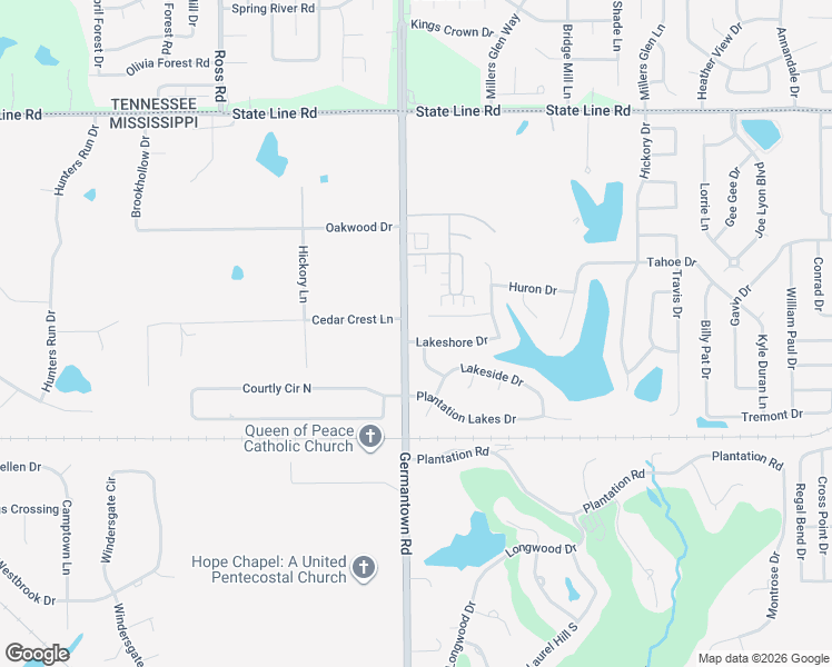 map of restaurants, bars, coffee shops, grocery stores, and more near 9004 Lakeshore Drive in Olive Branch