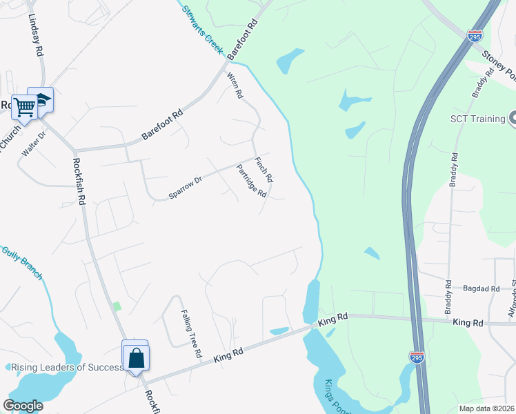 map of restaurants, bars, coffee shops, grocery stores, and more near 288 Finch Road in Fayetteville